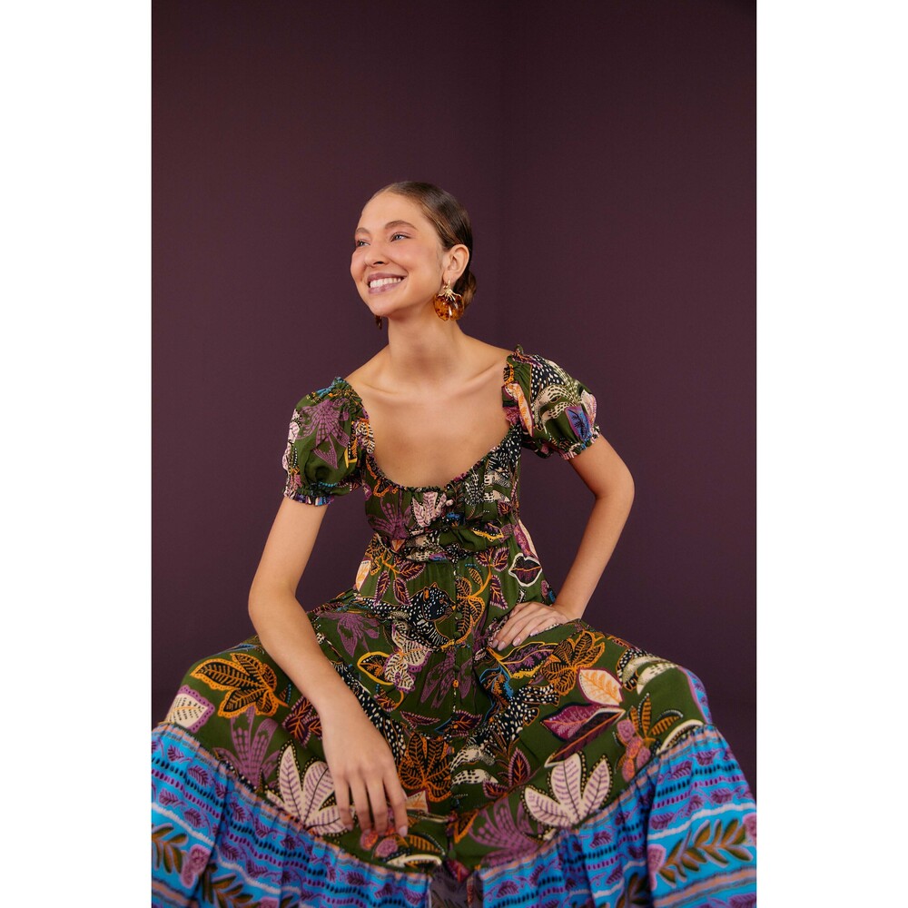 Farm Rio Green Wild Jungle Corset Maxi Dress - Picture 1 of 5